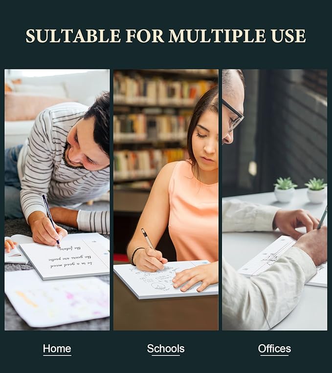 Loose Leaf Paper, 75 Sheets Notebook Lined Paper, 8 x 10.5 College Ruled Filler Paper, 3-Hole Punched Binder Paper for 3-Ring Binders, Double-Side Printed Note Pads for Home, Office, School, 1 Pack