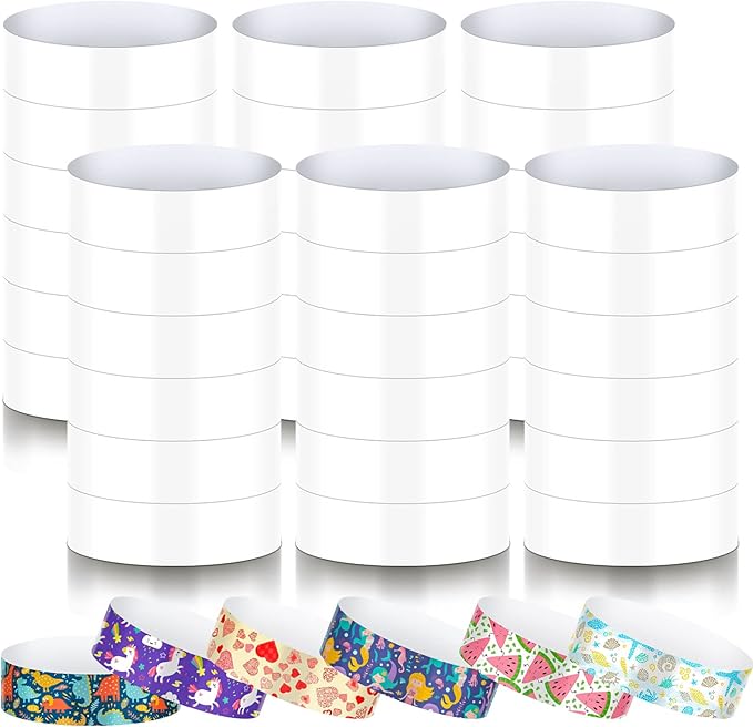 600 Packs Paper Wristbands for Events Neon Party Wristbands Colored Waterproof Paper Club Arm Bands Lightweight Identification for Concert Bar Entrance Admission(White)