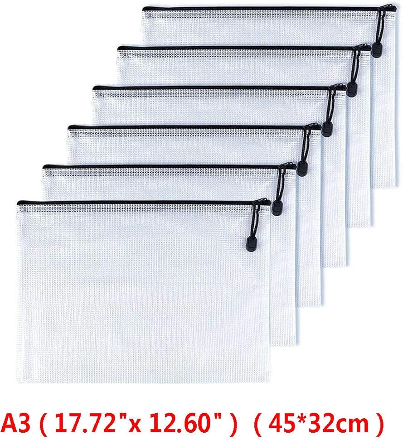 Oaimyy-A3(12.5"x 17.5"), Mesh Zipper Pouch Document Folders Bag Plastic Zip File Folders for School Office Supplies, Travel, Organizing Storage-Black,6 Pcs