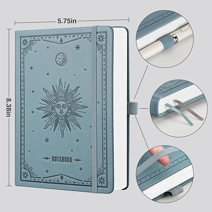 EMSHOI Graph Paper Notebook - 320 Pages, A5 Hardcover Leather, 100gsm Thick Paper, Square Grid Notebook for Women Men Work School Math Writing, Graphing, Engineering, 5.75 x 8.38, GrayBlue