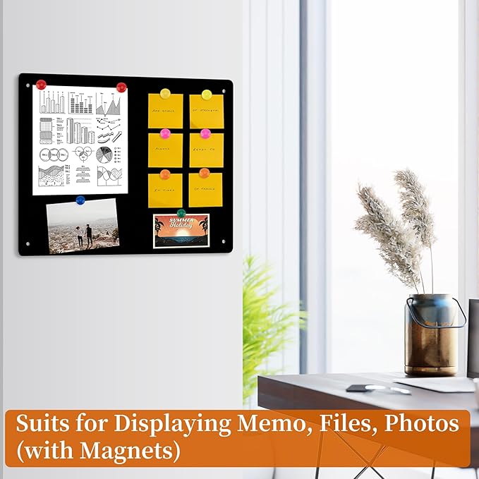 2 Pack Magnetic Board Black, 17" x 12" Metal Bulletin Board for Wall to Display Magnetic Notes, Stickers, Photos, Suits for Wall, Cabinet, with Dual Lock Tape and Screws for Easy Hanging