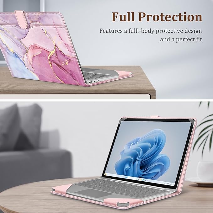 Fintie Sleeve Case for 12.4 Inch Microsoft Surface Laptop Go 3/2/1 (Model: 2013/1943), Premium PU Leather Protective Folio Book Cover with Large Pocket (Dreamy Marble)