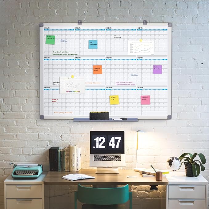 MAKELLO Large Magnetic Dry Erase Calendar Whiteboard Yearly for Home 43x31 in, Bedroom, Office, Classroom, 12 Months