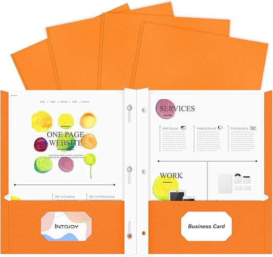 Folders with Pockets,IntoJoy 50 Pack Two Pocket Folders Business Card Holder Paper Folders with Prongs for School Office Filing Cabinet Resume Portfolio (Orange)