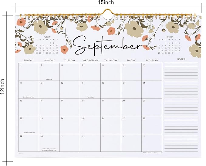 2025 Calendar, Cabbrix Wall Calendar 2025, Desk Calendar from January 2025 - June 2026, 15" x 12", Twin-Wire Binding, Hanging Hook, Floral Design (Flower)