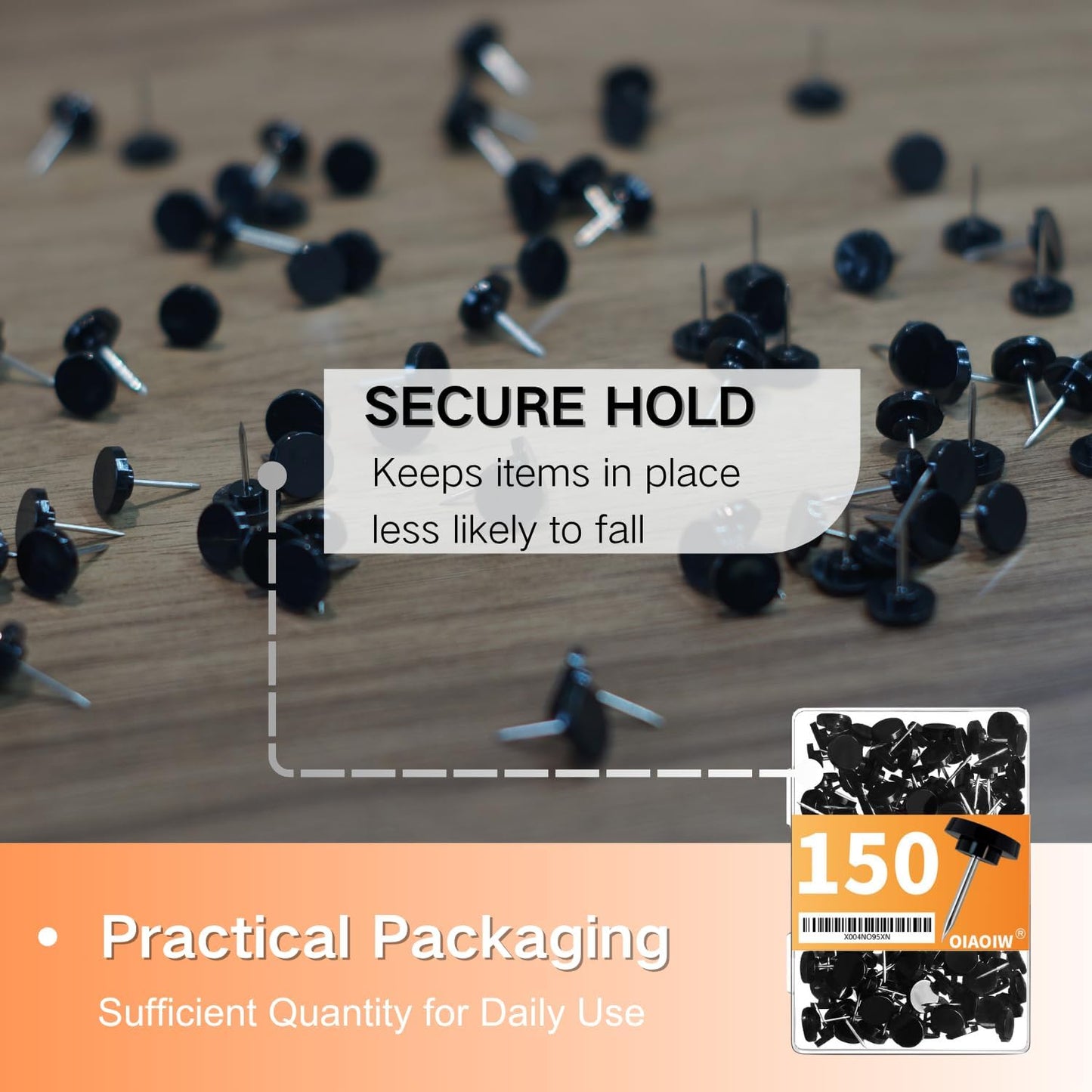 150 PCS Black Flat Push Pins for Wall Thumb Tacks for Walls Flat thumbtacks Push pin for Bulletin Board Shadow Box Display Thumbtack for Cork Board