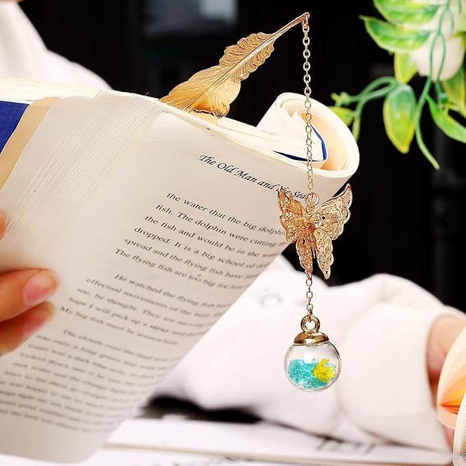 Toirxarn Gold Feather Bookmark with Butterfly Charm - Elegant Bookmarks for Women, Book Lovers Gifts, Book Marker for Reading, Teacher Appreciation Gifts, Unique Birthday Gifts, Stocking Stuffers