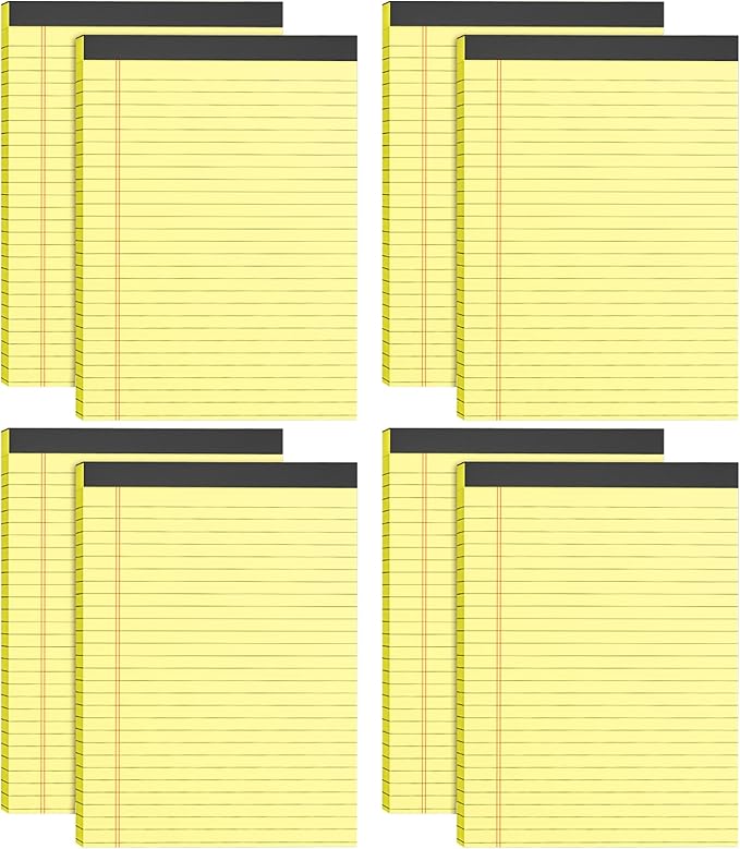 Note Pads 5x8, 8 Pack Small Legal Pads 5x8 Yellow Pad, College Ruled Legal Notepads, Lined Pads of Paper 5x8 Yellow Paper Writing Pads, 30 Sheets Per Notepad for School, Home, Office, Business