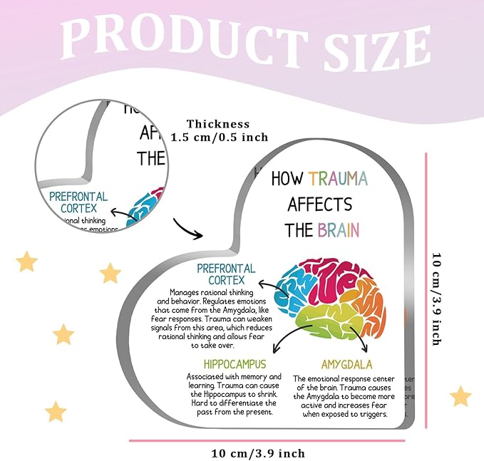 Mental Health Desk Decor, Positive Affirmations How Trauma Affects the Brain Acrylic Heart Gifts Decorations for Social Worker Therapy School Counseling Office Desktop Art Decoration