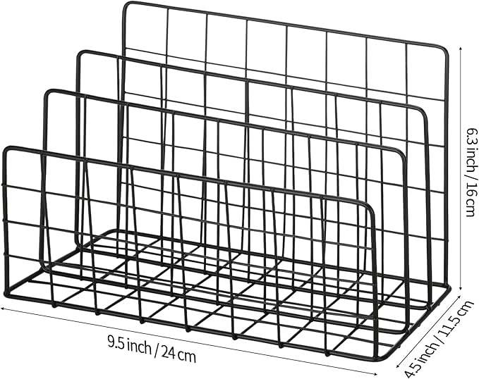 3 Slot Metal Desk Mail Organizer, Mesh Small Large File Magazine Book Record Holders Letter Organizer, Bill/Document/Filing/Folders/Paper Organizer for Desktop (Black-Large)