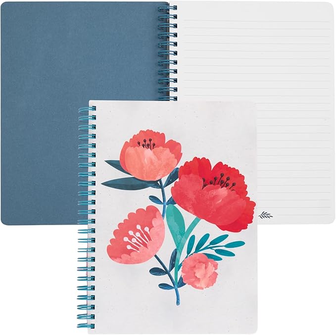 Steel Mill & Co Cute Mini Spiral Notebook, 8.25" x 6.25" Journal with Durable Hardcover and 160 Lined Pages (Poppy Boquet)
