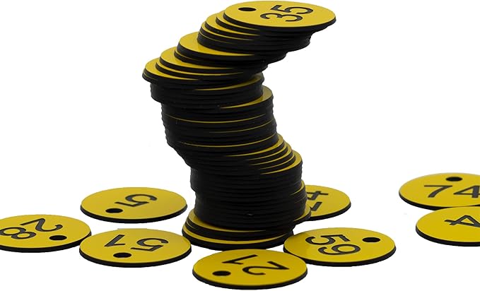 StayMax Plastic ID Number Tags Engraved Tags Key Tags Without Key Rings (101-200, Yellow)