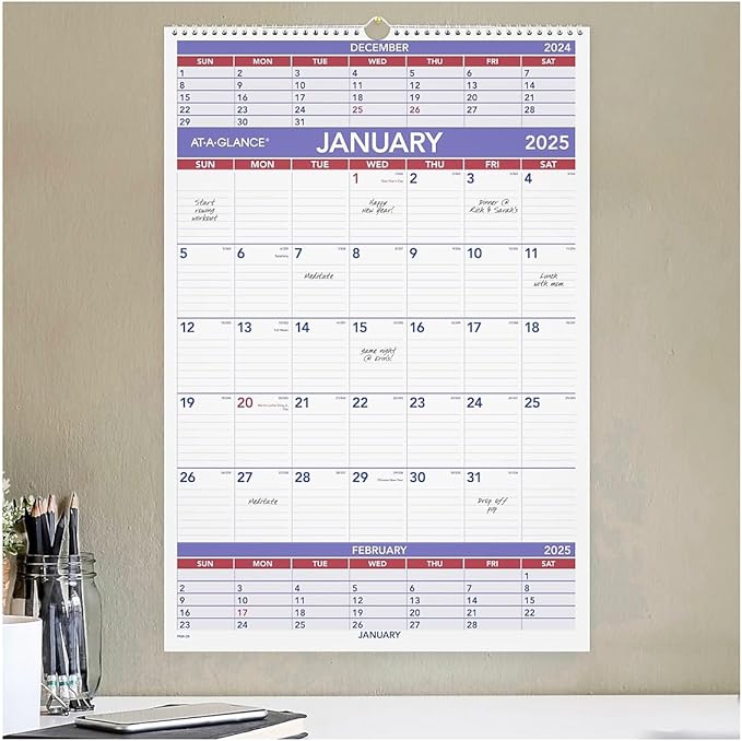 AT-A-GLANCE 2025 Wall Calendar, 15-1/2" x 22-3/4", Large, 3-Month Reference (PM62825)