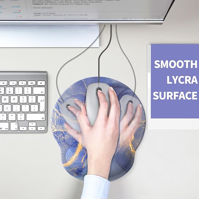 eulps Mouse Pad with Wrist Rest, Comfortable Computer Mousepad with Gel Wrist Support Smooth Surface and Non-Slip PU Base for Pain Relief, Laptop, Office & Home (Golden Quicksand Marble)