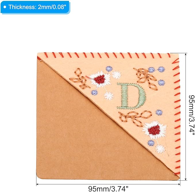 PATIKIL Personalized Embroidered Corner Bookmark, Cute Flower Felt Stitched Triangle Book Mark Page Marker for Women Men Book Lovers Teachers, Pink, Letter D