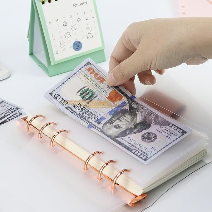 A6 Binder Pockets with No Zipper, Koqye Blue 10 Pcs Plastic Zipless Budget Envelopes, Two Pockets Frosted Cash Envelopes Money Bag for Budgeting, Cash Stuffing (Clear)