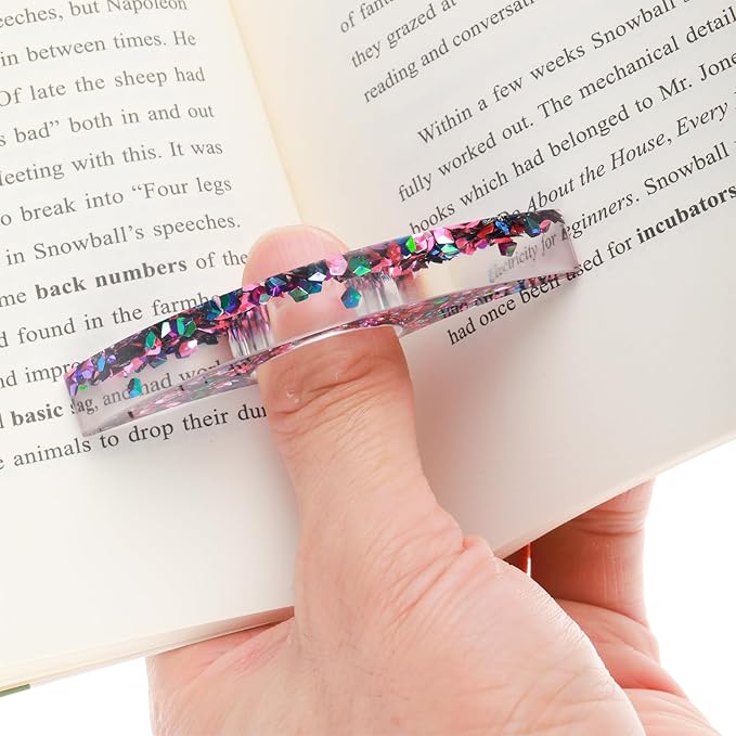 Rhinestones Book Page Holder, Glitter Crystal Thumb Book Holder, Sector Resin Book Opener Handmade Thumb Bookmarks Reading Accessories for Birthday Party Wedding Gifts(Purple Green+Pink Blue)