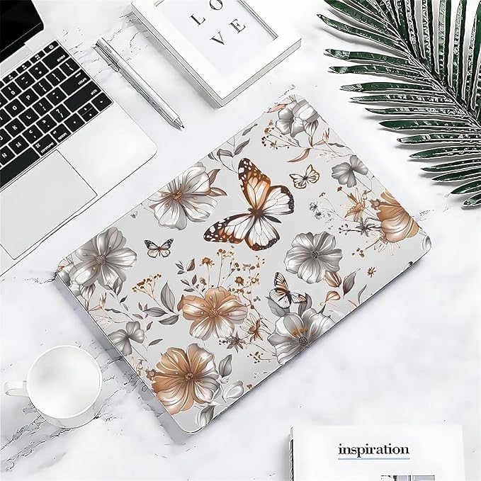 Compatible with MacBook Air 13.6 Inch Case 2024 2023 2022 Release Model A3113 M3 A2681 M2, Gold Flowers Butterfly Hard Plastic Shell Cover Case