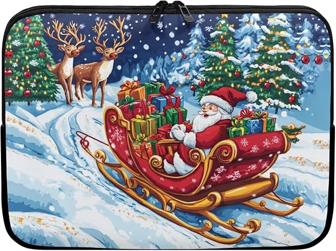 Santa Claus Lap Top Case for Women Girls 15 inch Laptop Sleeve Portable Computer Sleeve Bag Christmas Laptop Protector with Multiple Uses Women Teens Tablet Bag