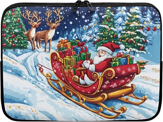 Santa Claus Lap Top Case for Women Girls 10 inch Laptop Sleeve Portable Computer Sleeve Bag Christmas Laptop Protector with Multiple Uses Women Teens Tablet Bag