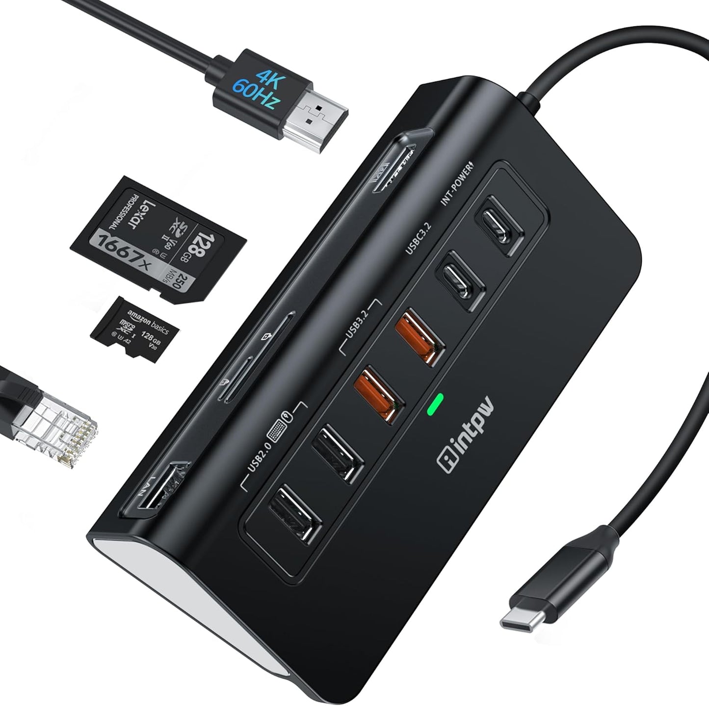 USB C Hub Ethernet, 10Gbps USB C Docking Station 10-in-1 with 4K@60Hz HDMI, Type-C & 2 USB A 3.2 Data, LAN, 2 USB A 2.0, PD 100W, SD/TF Ports, Powered USB Hub for Laptop, PC, iPhone 16/15, Mac