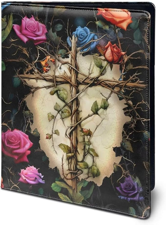 Cross Rose PU Leather Padfolio Clipboard Clip Business Resume Portfolio A4 Folder Interview Legal Document Organizer Business Card Holder Letter