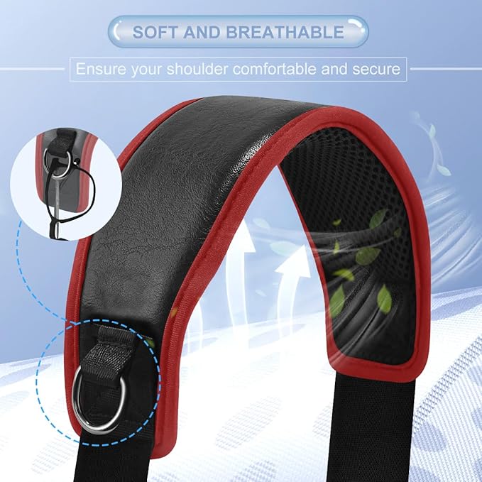 ZINZ Bag Shoulder Strap 78 inch with Ultra Cushion Breathable Pad, Durable Strap with Double Adjustable Buckles and Metal Hooks for D-ring Bags,Black Red