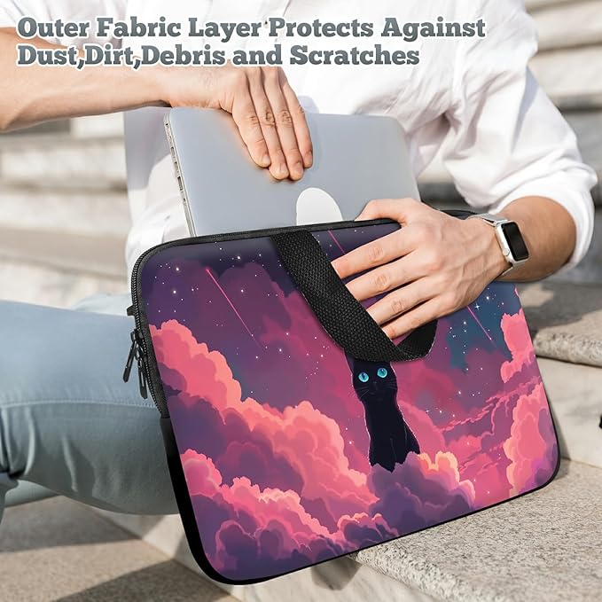 Universal Laptop Sleeve Tablet Case 12 inch, Pink Sky Cat Slim Carrying Case Durable Handbag Travel Laptop Bag for Surface Pro 9 8 7/Laptop Go 2 3, MacBook Air 11/12