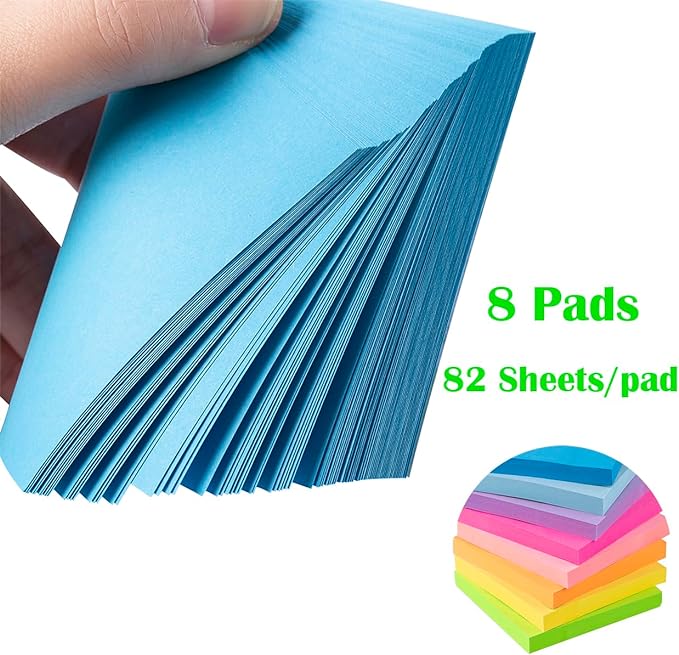 Sticky Notes 3x3 Inches,Bright Colors Self-Stick Pads, Easy to Post for Home, Office, Notebook, 82 Sheets/pad