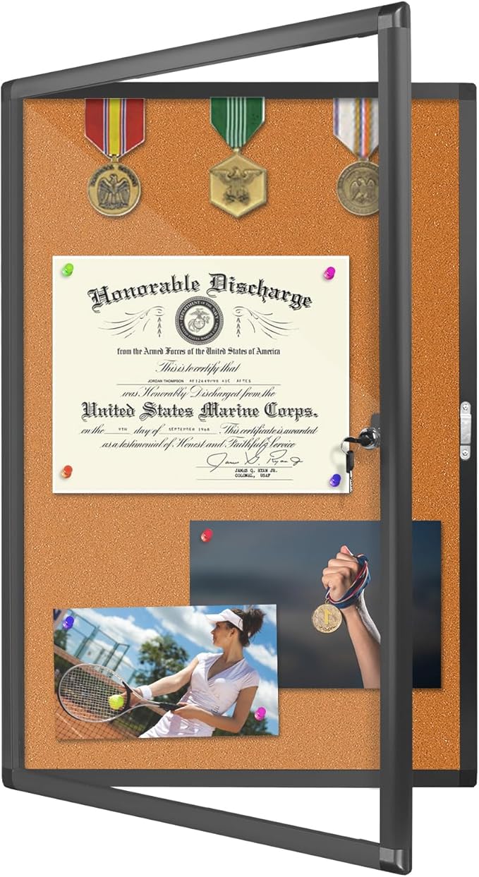 Enclosed Bulletin Board, Cork Noticeboard Board with Clear Acrylic Locking Door, Wall-Mounted Display Case for Indoor, Message Board 36x24in (5xA4)