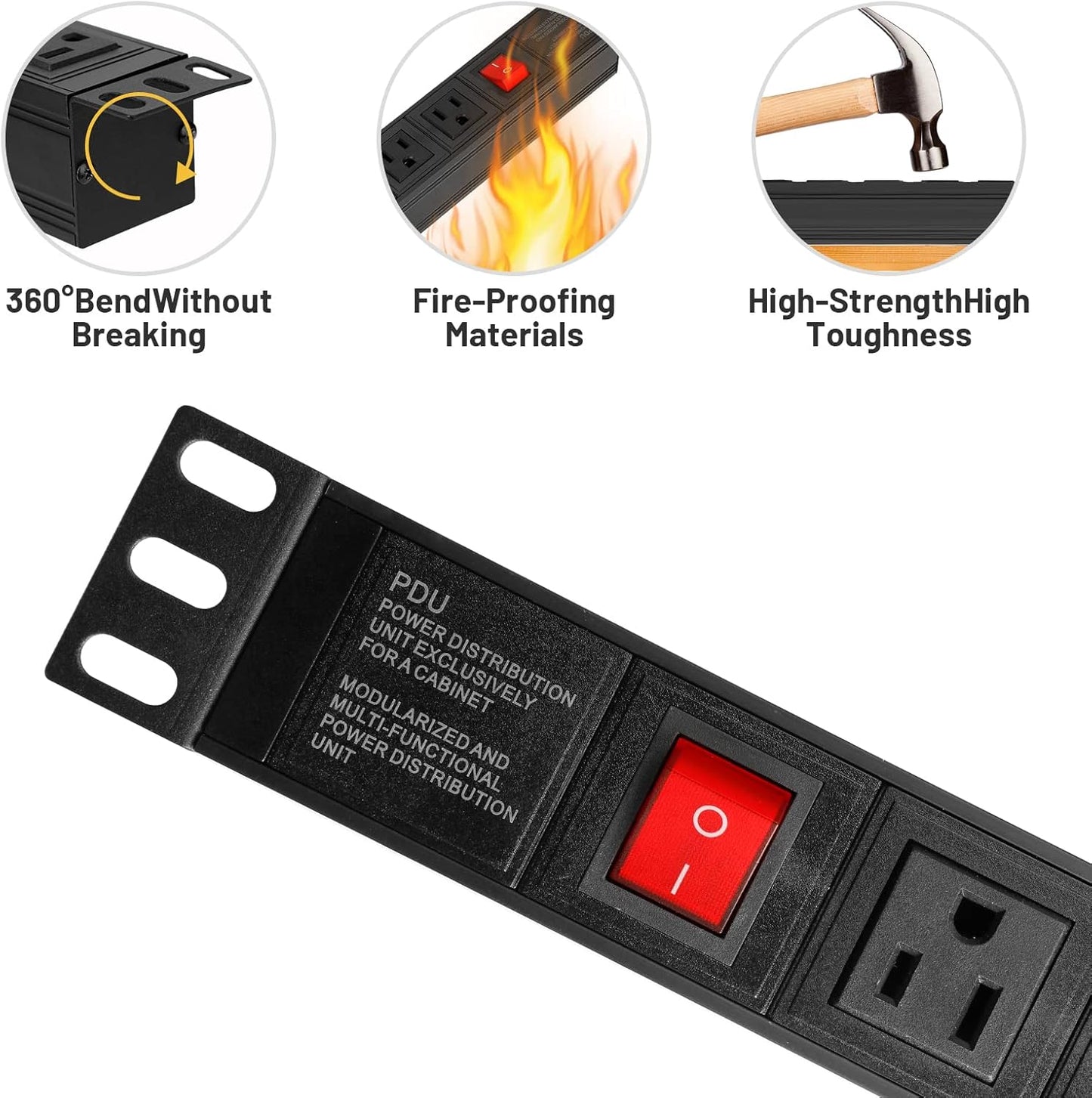 BTU Power Strip Surge Protector Rack-Mount PDU, 8 Right Angle Outlets Wide-Spaced, Mountable Power Strip Heavy Duty for Server Racks, Commercial, 300J (Black 6FT)