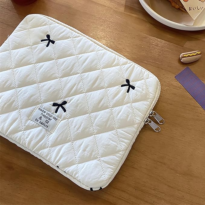 9-11 Inch Tablet Sleeve Case for iPad Pro 11 Air 4 10.2 Tab Protective Bag Cute Bowknot Quilted Puffy Laptop Pouch Carrying Case