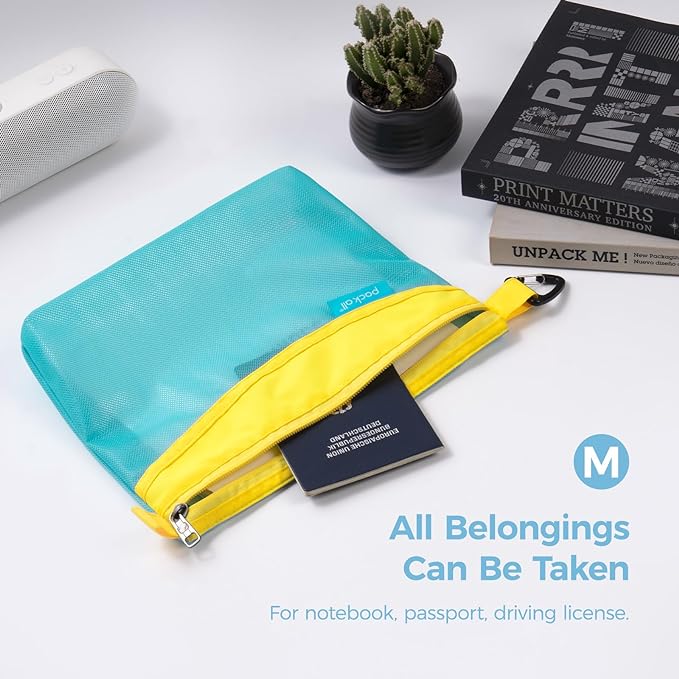 pack all Water-resistant Material Zipper Pouch, Mesh Zipper Bag for Storage, Travel, Office (Medium, Blue)