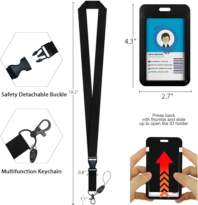 Giancomics Black ID Badge Holder with Lanyard, Lanyards for ID Badges with Badge Reel Retractable Heavy Duty, Lanyard with ID Holder Keychain Clip ID Card Holder for Teacher Women Men Work Office