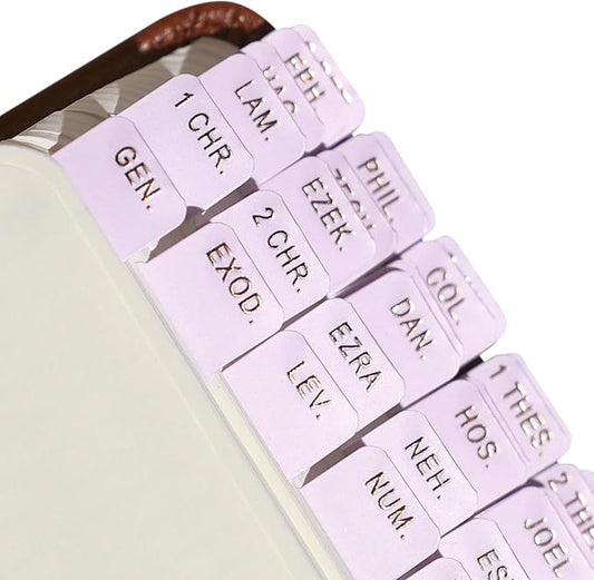 Idyllic Grace - Mini Bible Tabs, Embossed Gold Foil, Journaling, Small Bibles, Study Tool, 90 Tabs, Old and New Testament, Christian, Catholic, Apocrypha, Index Tabs, Matte Laminated - Lavender Tea
