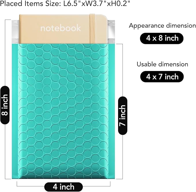 Fuxury 4x8 Bubble Mailer 260 Pack Teal Padded Envelopes for Mailing, Small Bubble Mailers Usable Size 4x7" Bubble Envelopes Self-Seal Padded Mailers for Small Business Shipping Bulk#000