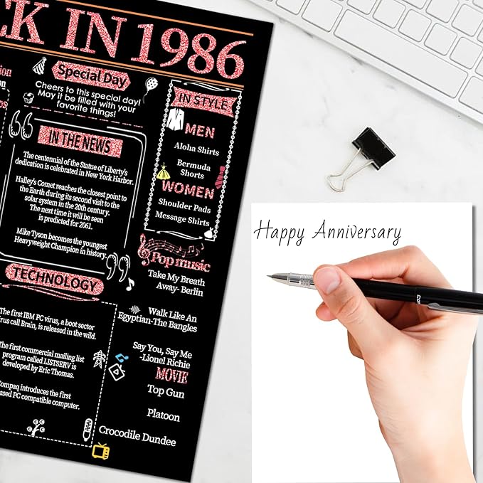 Joycard 39th Anniversary Card for Women, Wedding Card for Wife, Sweet Marriage Decorations Gifts for Couple, Perfect for Her on Anniversary Day, Back in 1986