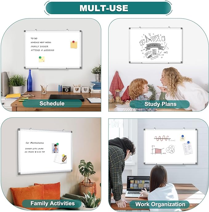 Double Sided Magnetic White Board, 48"x36" Dry Erase Whiteboard for Wall with Aluminum Frame Large Presentation Board for School, Office and Home