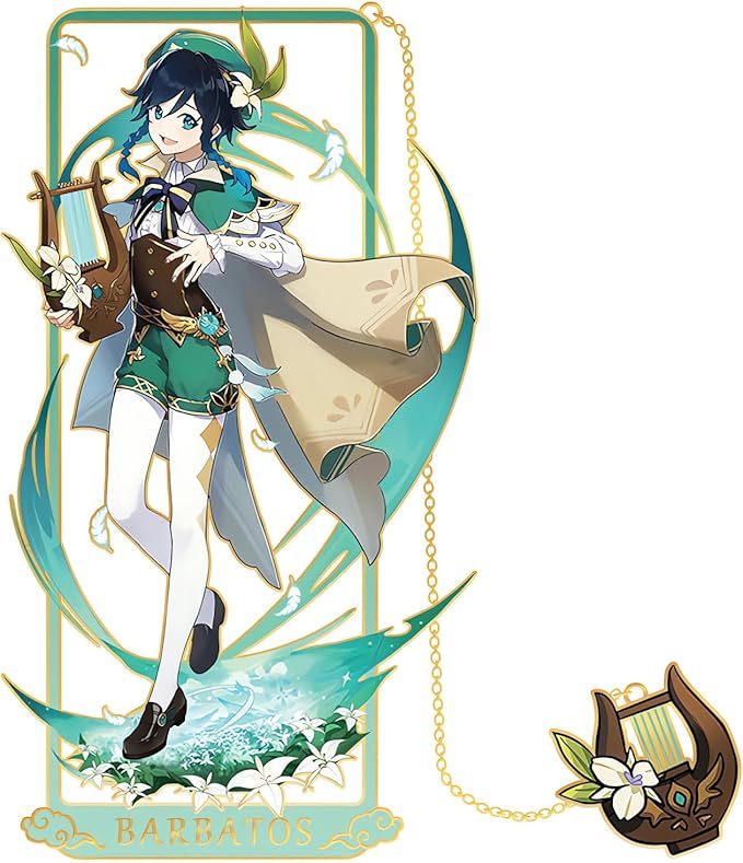 Venti Bookmark with Chain Original Genshin Impact Metal Bookmark - Collect All Your Favorite Characters!