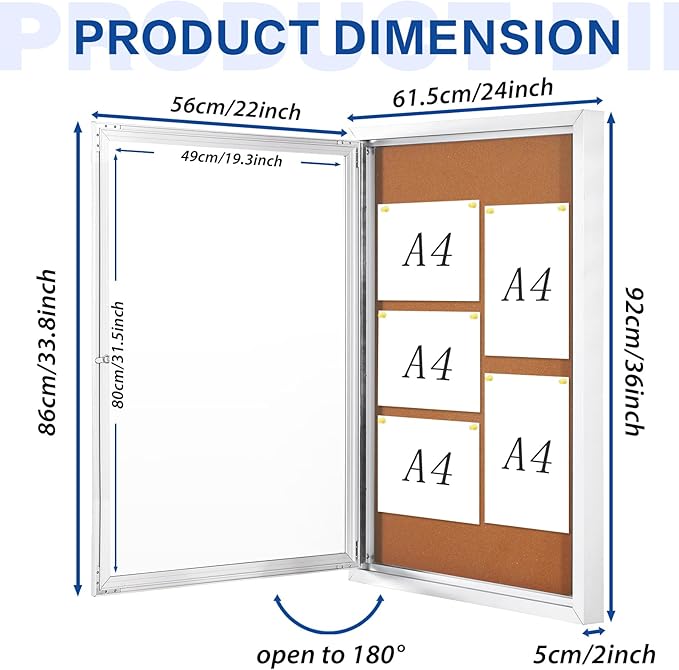 SWANCROWN Outdoor Enclosed Cork Bulletin Board Weatherproof Display Cases Tamperproof Notice Poster Memo Board with Aluminum Frame,36x24 inches