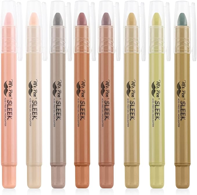 Mr. Pen Bible Highlighters, Vintage Colors, 8 Pack, Non Bleeding, Gel Pen Highlighter