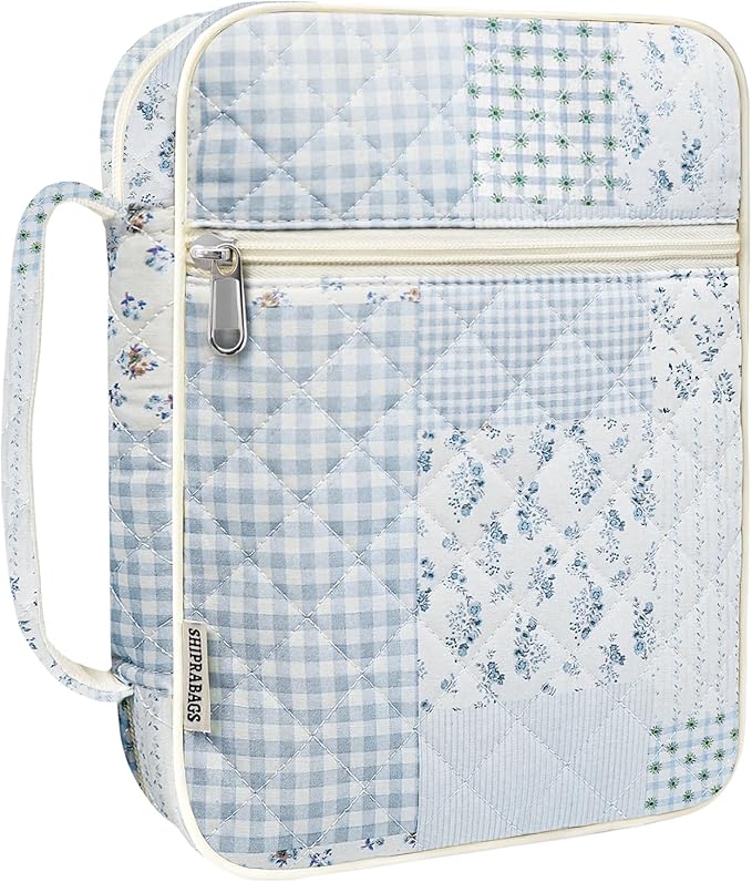 shirabags Quilted Bible Cover Case for Women - Elegant Cotton Bible Bag for Study, Church, Christian Gifts for Women(Green Blue pin, M)