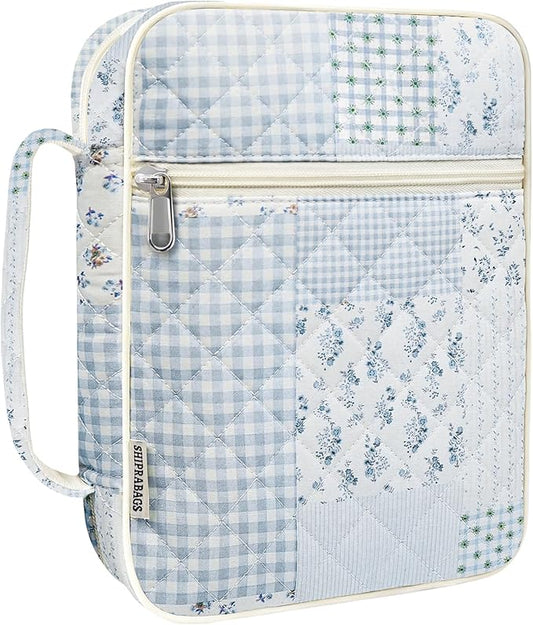 shirabags Quilted Bible Cover Case for Women - Elegant Cotton Bible Bag for Study, Church, Christian Gifts for Women(Green Blue pin, M)