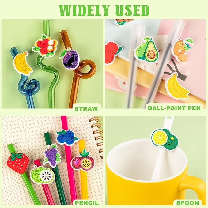 WDAHDHP Pencil Clips Topper for Kids, 50Pcs Different Cute Pencil Fruit Clips, Pencil Charms Bulk for Boys and Girls Classroom Prizes School Rewards