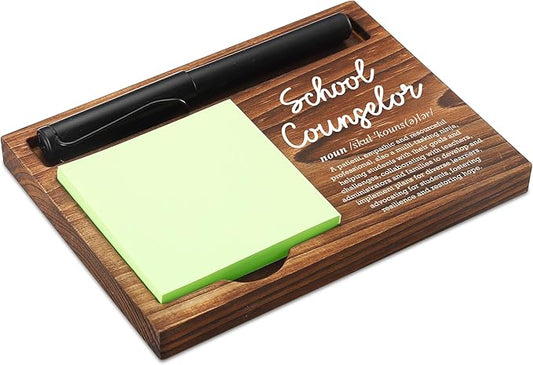 School Counselor Sticky Note Holder Wooden Notepad & Pen Holder 6.5" x 4.7" Sticky Note Pad Holder Dispenser for Desk School Counselor Definition Work Gifts, NPA180
