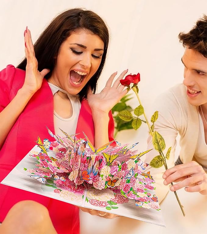 Butterfly Flower Pop Up Card, 3D Butterflies Flowers Garden Anniversary Valentine's Day Popup Cards, Thank You, Happy Birthday Greeting Card for Mom, for Wife, for Daughter, for Sister