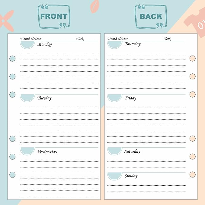 164 Sheets 6 Hole Budget System Refill 37.4 x 66.93 Inch Classic Weekly Monthly A6 Planner Inserts Personal Double Sided 6 Ring Planner Refill for Binder Cover Budgeting Envelope Wallet Bill Saving