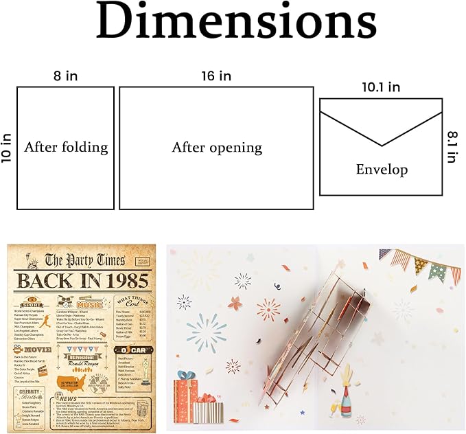 40th Birthday Card for Men Women, 3D Pop Up 40th Birthday Gifts Cards for Him Her, Back In 1985 Funny 40 Year Old Birthday Decorations, Classy Vintage