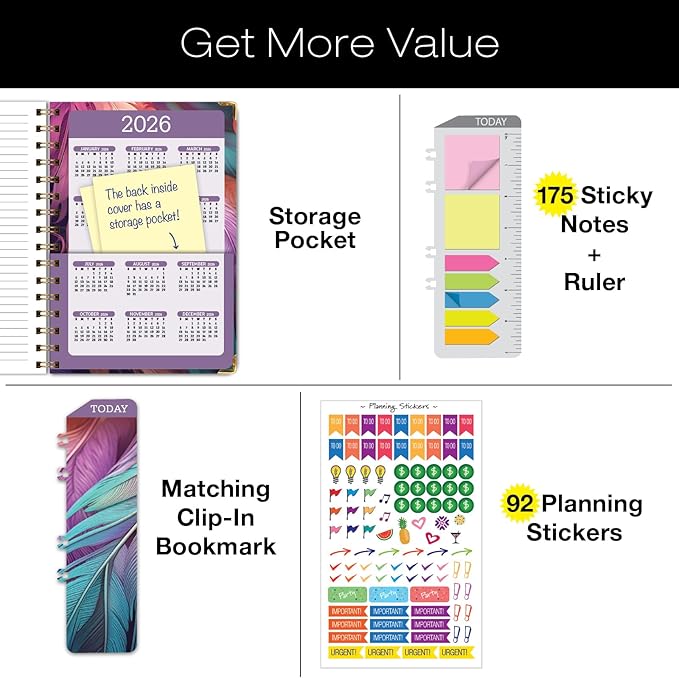 HARDCOVER 2025 Planner, 5.5"x8": 14 Months (November 2024 - December 2025), Daily Weekly Monthly Planner, Yearly Agenda, Bookmark, Pocket Folder and Sticky Note Set (Pastel Peacock)