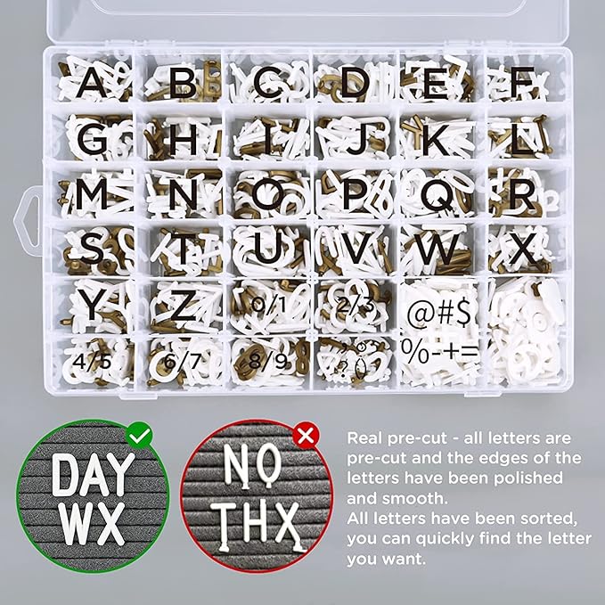 Double Sided Felt Letter Board with Rustic Wood Frame 10x10 Inch - Pre Cut & Sorted 725 Letters with Stand, Cursive Style Letters, Big Letters, Letter Organizer, Tabletop Display